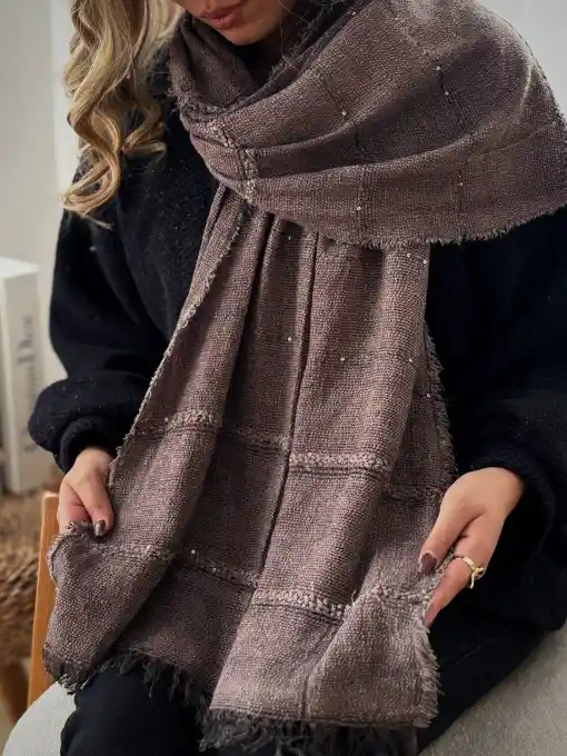 شال کنفی چهار طرف ریش نگین دوزی