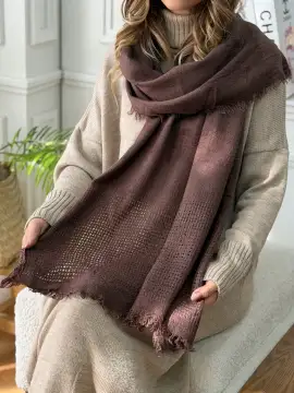 شال پاییزه حصیری طرحبندی قهوه ای — تصویر ۶