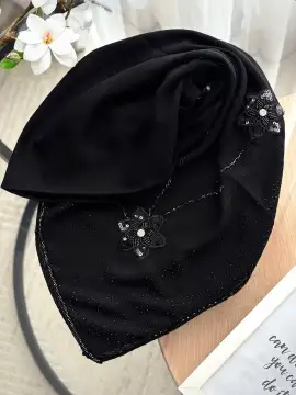 روسری مزونی پارچه درختی فول سنگ دوزی نگین کوب جت بلک (اورجینال چین) — تصویر ۶