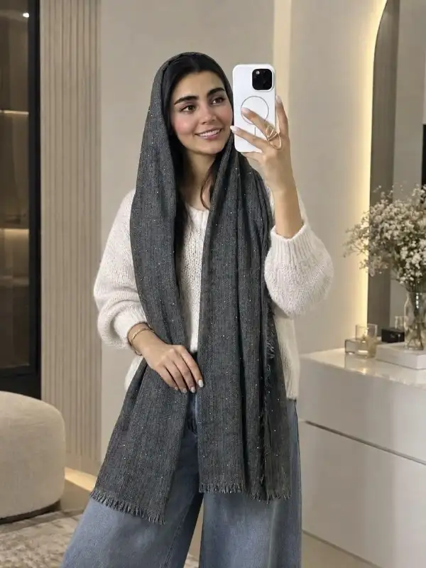 شال کنفی پولکی پاییزه دونه مخمل وارداتی